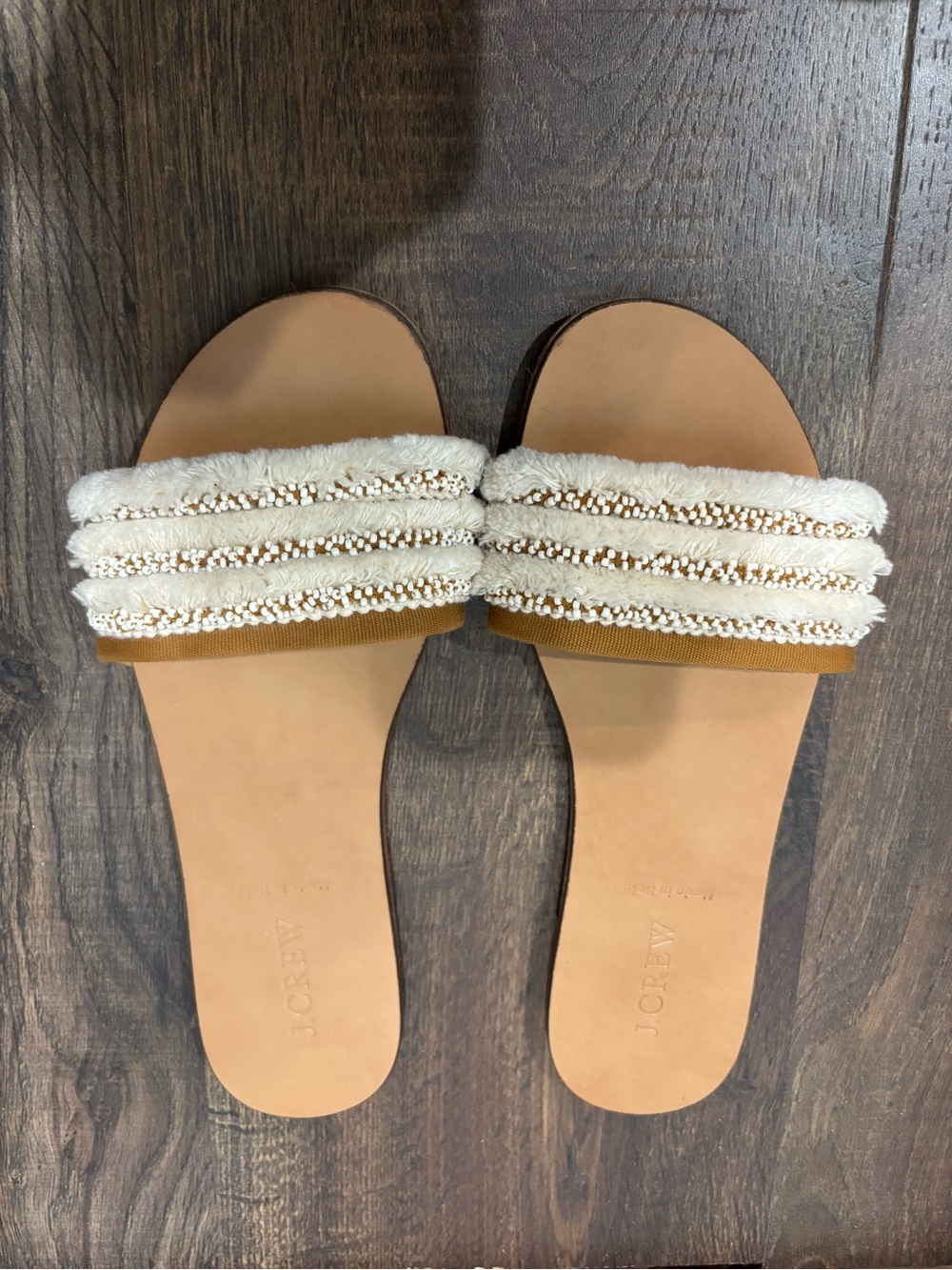 J.Crew Made In Italy Boucle Beaded Slide Sandals Cream Tan Size 7